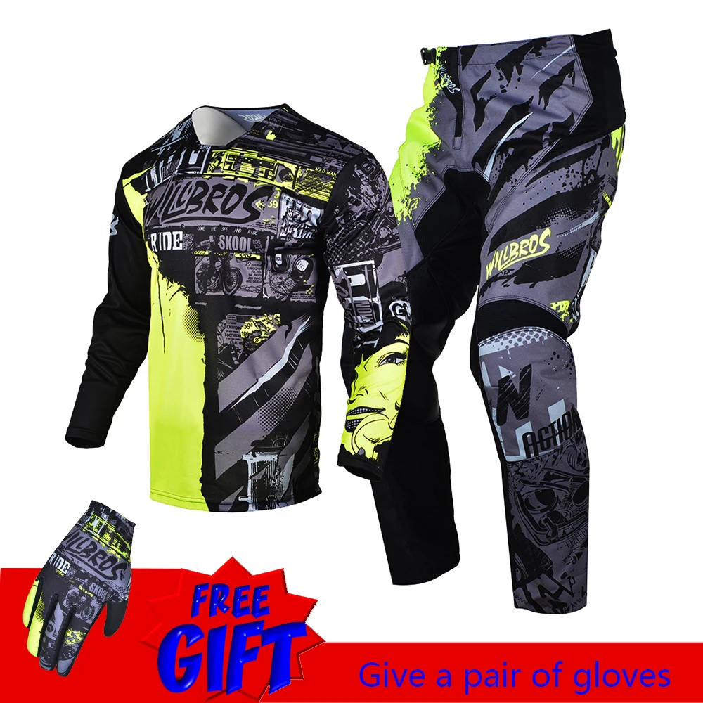 Willbros Dirt Bike Jersey Pants Combo Brown Racing Suit Motorcycle Motocross Sport BMX Enduro MX Riding motorcycle jacket,motocross gear set
