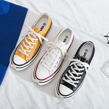 

CINESSD Canvas Shoes Women Solid Chunky Sneakers Ladies Fashion 2020 Spring Flat Shoes For Women Sneakers White Med Heel Ladies