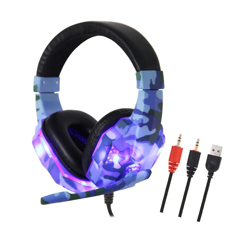 FOOVDO Gaming Headphone 3D Stereo Sound Earphone Wired Gamer Headsets with Adjustable Mic LED Light for Computer PC Gamer