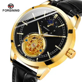 

Forsining New Arrival Mens Wristwatch 2020 Top Brand Luxury Automatic Mechanical Golden Case Tourbillon Leather Strap Man Clock