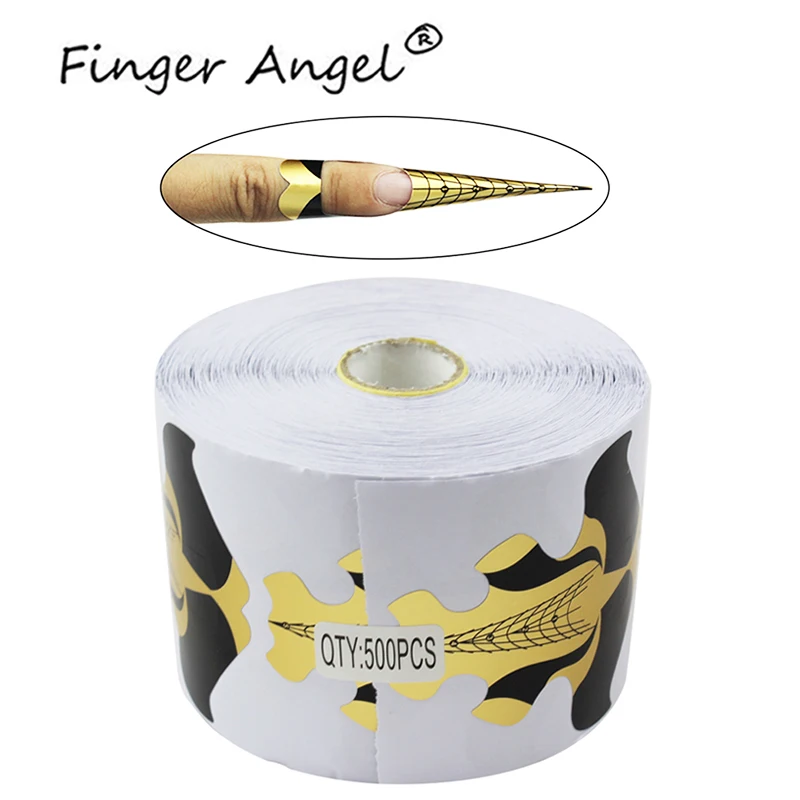 Finger Angel 100/500pcs Gold Nail Forms Nail Art Tips Guide Extension Fish Shape for Acrylic UV GEL Manicure Tool#FJH26