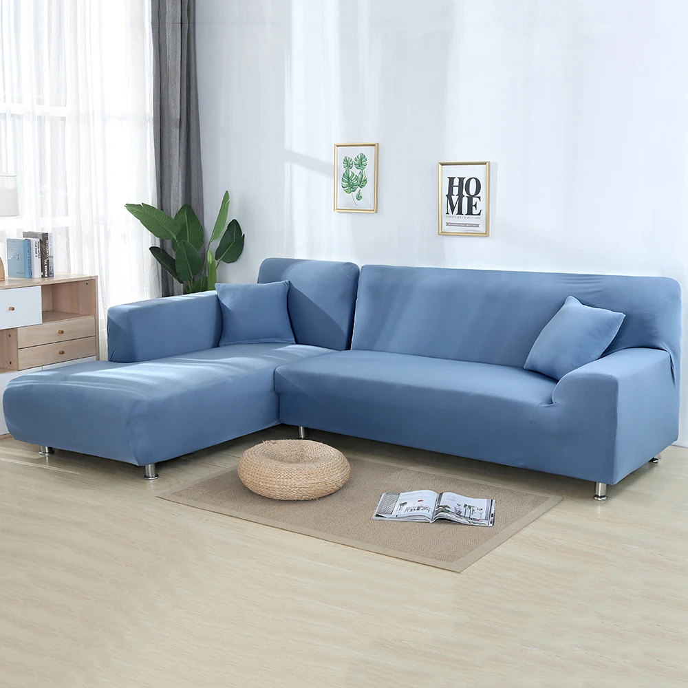 Urijk печатные клетчатые плотные Чехлы для дивана для гостиной эластичные 2 шт. Чехлы для дивана если L-style секционный угловой диван де диван - Цвет: grey blue