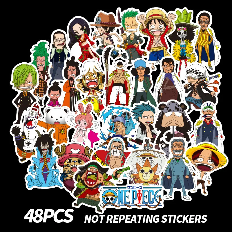 48pcs Cartoons Anime ONE PIECE Children Waterproof Stickers Skateboard Guitar Suitcase Graffiti Sticker Kids Classic Toy