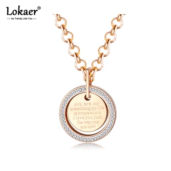 

Lokaer Classic Letter Geometry Round Card Pendant Necklaces Stainless Steel Love You Forever Choker Necklace For Women N19142