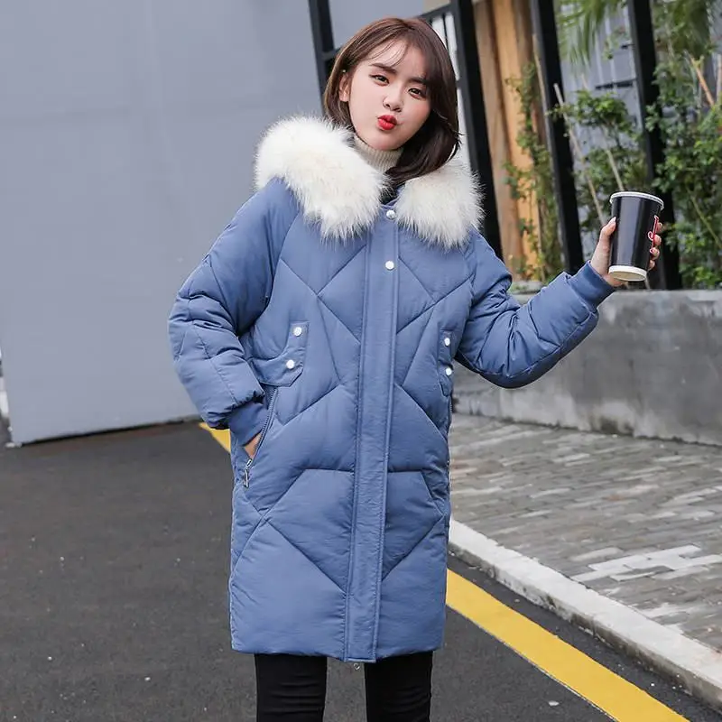 #*Cheap Women 2019 Winter New Women Oversize Faux Fur Collar Hooded Cotton Padded Coats Female Warm Thicken Wadded Overcoat Casaco K404