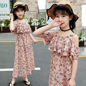 

Girls Party Dress 10 To 12 Years Beach Dress Summer New Children Chiffon Strapless Princess Floral Dress Beautiful Clothes 8