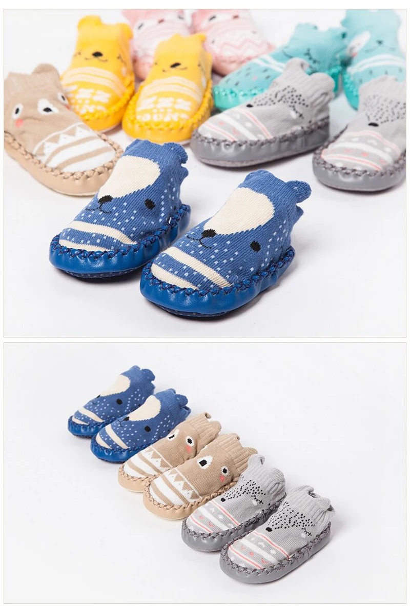 Детские носки с резиновой подошвой, носки для младенцев, детские носки-тапочки для новорожденных на осень и зиму, нескользящие носки с мягкой подошвой