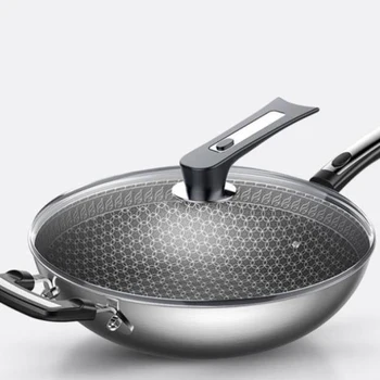 

304 Stainless Steel Wok Non-stick Pan Less Smoke Multi-function Household Cooking Pot Induction Cooker Gas for Wok