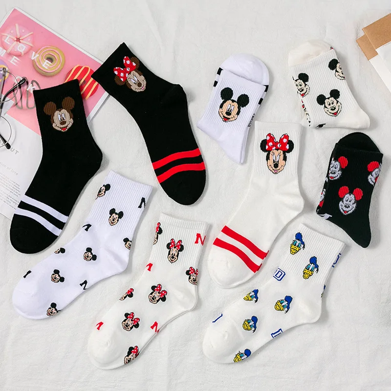 Disney 1 par de mujeres calcetines Mickey Minnie de moda de algodón Mickey calcetines de tubo versión coreana ins marea Harajuku explosión de Mickey Mouse