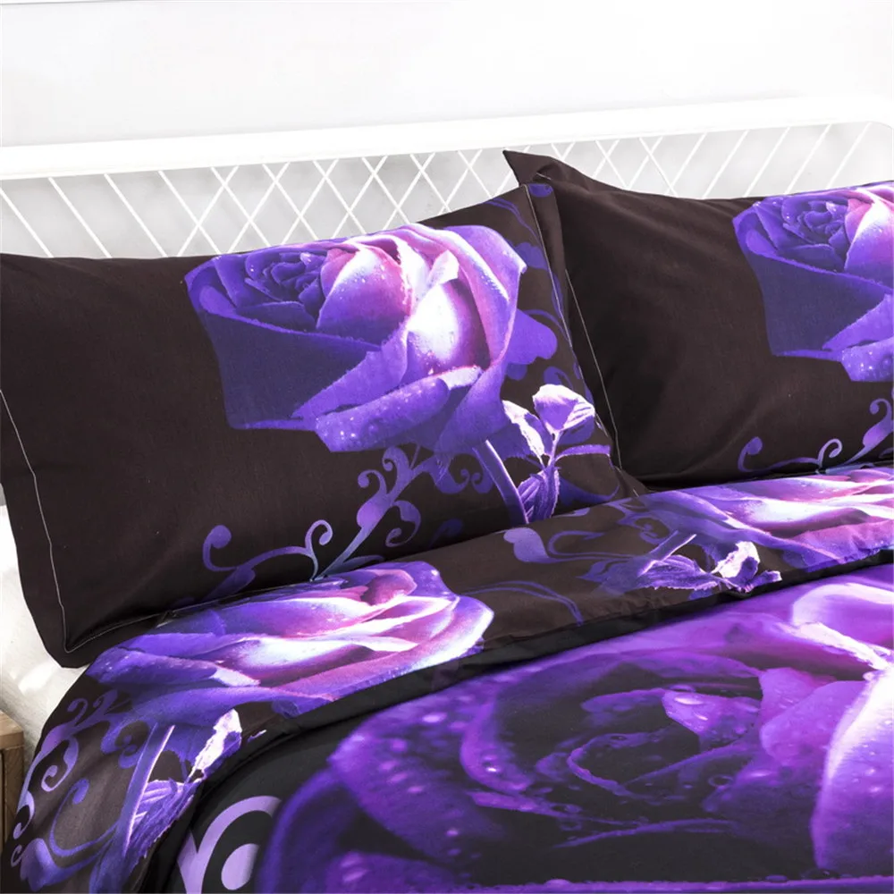 3D purple Rose luxury Bedding Sets flower Bed Linen Sets Bedroom home Hotel Quilt Duvet Cover adult bedclothes queen king Size