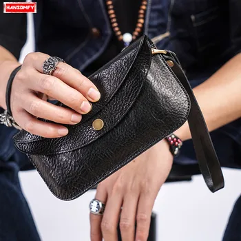 

Handmade Men's Long Wallet Genuine Leather Retro Document Bag Mobile Phone Package Multifunctional Male Card Holder Wallets Men
