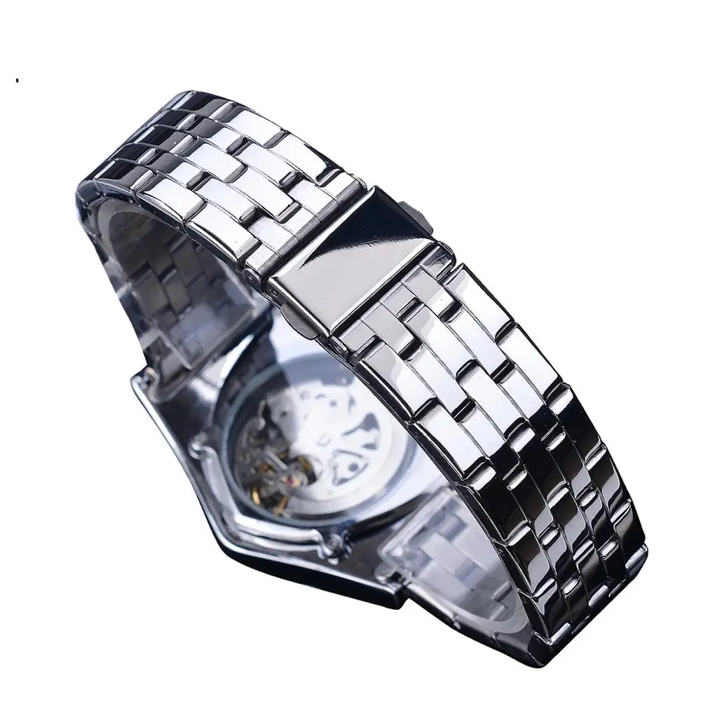 DUNCOUGAR Skeleton Triangle Dial Mechanical Automatic Watch Silver Stainless Steel Irregular Casual Business Watch