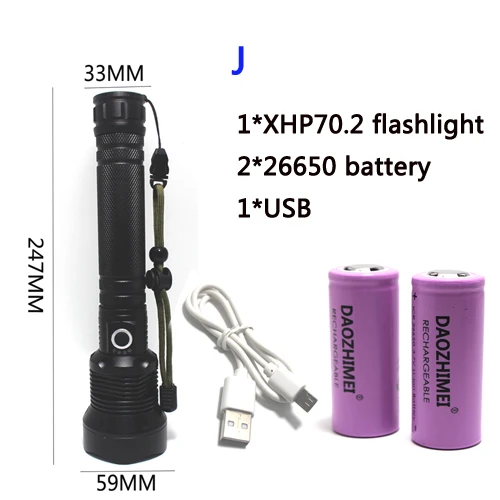 8000 люменов XHP70.2 XHP50 Zoom Тактический светильник светодиодный светильник вспышка 26650 Перезаряжаемый USB походный Охотничий Тактический фонарь - Испускаемый цвет: J