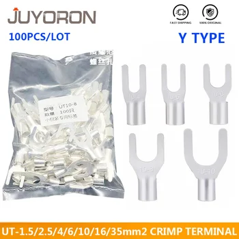 

100PCS UT-1.5 2.5 Non-Insulated Ring Fork U-Type Terminal Tin-Plated Copper Terminals Assortment Kit Cable Wire Connector Crimp