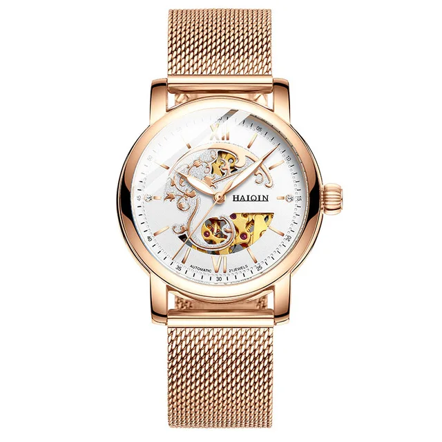 HAIQIN, механические часы, автоматические женские часы, розовое золото, женские часы, женские часы, часы для девушек, женские часы, Montre Femmme - Цвет: gold