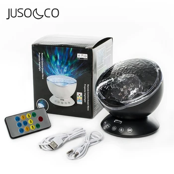 

JUSOCCO Night Light Ocean Wave Projector Music Player Speaker LED Remote Control TF Cards Aurora Master Projection Kids USB