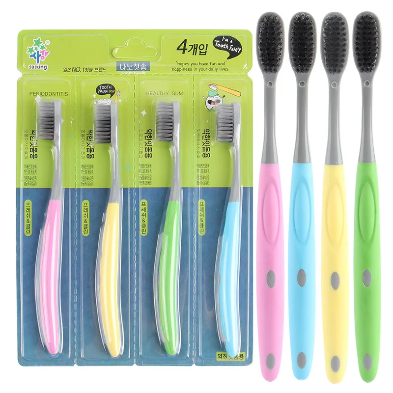 

Si Cheng Good Small Head Bamboo Charcoal Hair Soft Silcone Four Loaded Toothbrush Life Soft Bristle Adult Toothbrush Family Toot