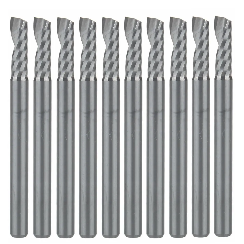 

10pcs 3.175x10mm Single Flute Bit Carbide End Mill Set, CNC Router End Mills for Wood Cutter Milling