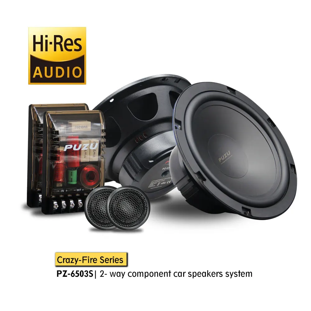 PUZU PZ-6503S 2-Way Component Car Audio Speakers with 180W Output Power 90db Sensitivity Midrange Tweeter Bass Sound System