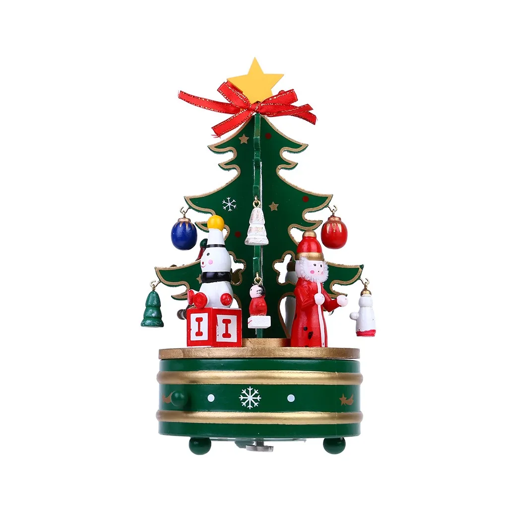 Merry-go-круглые музыкальные шкатулки украшения подарки Деревянная Рождественская елка игрушка подарок Рождественская музыкальная шкатулка игрушка Декор - Цвет: Зеленый