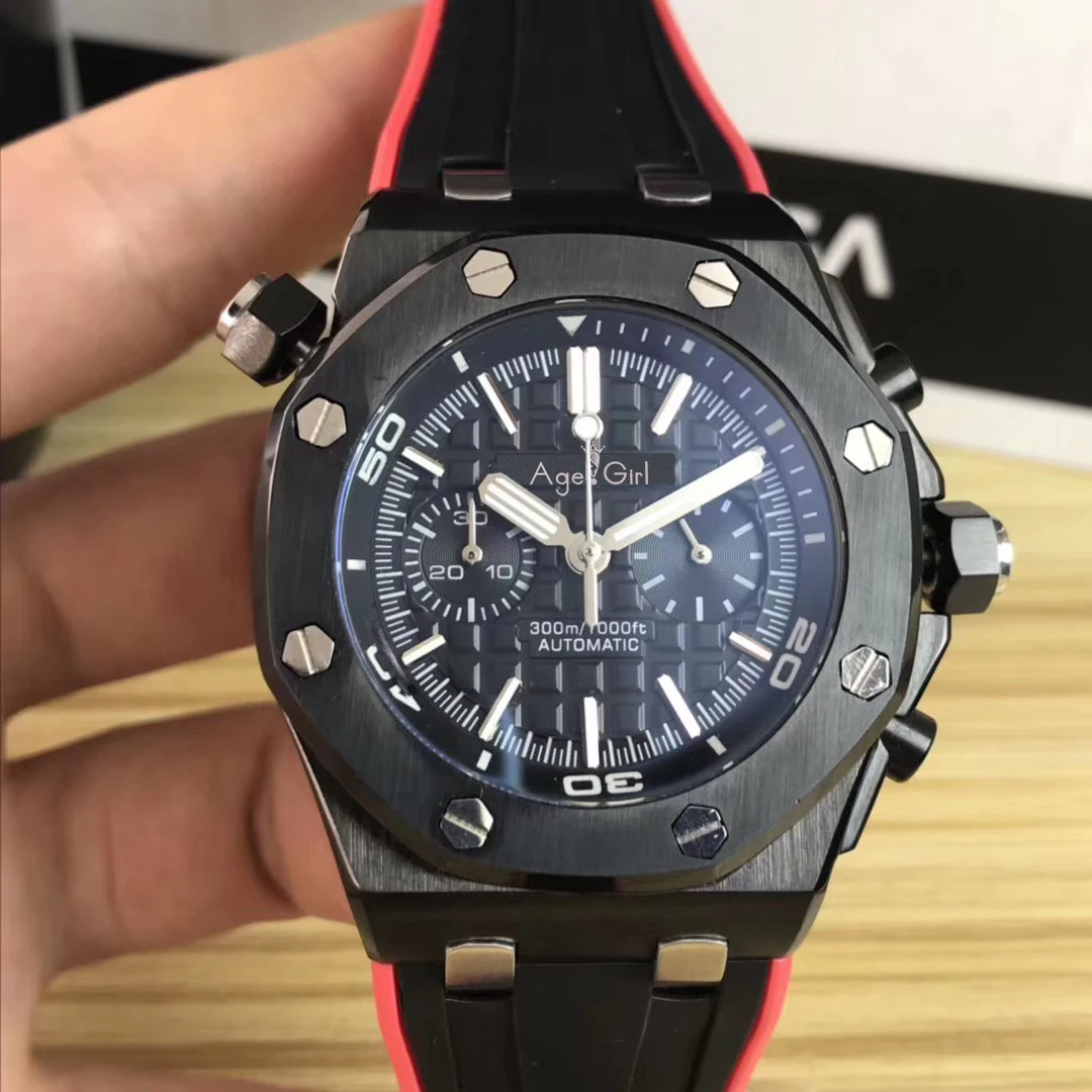 

Luxury Brand New Men Watches Chronograph Sapphire Stainless Steel Grey Black Blue Rubber Silver Luminous Stopwatch Sport Limited