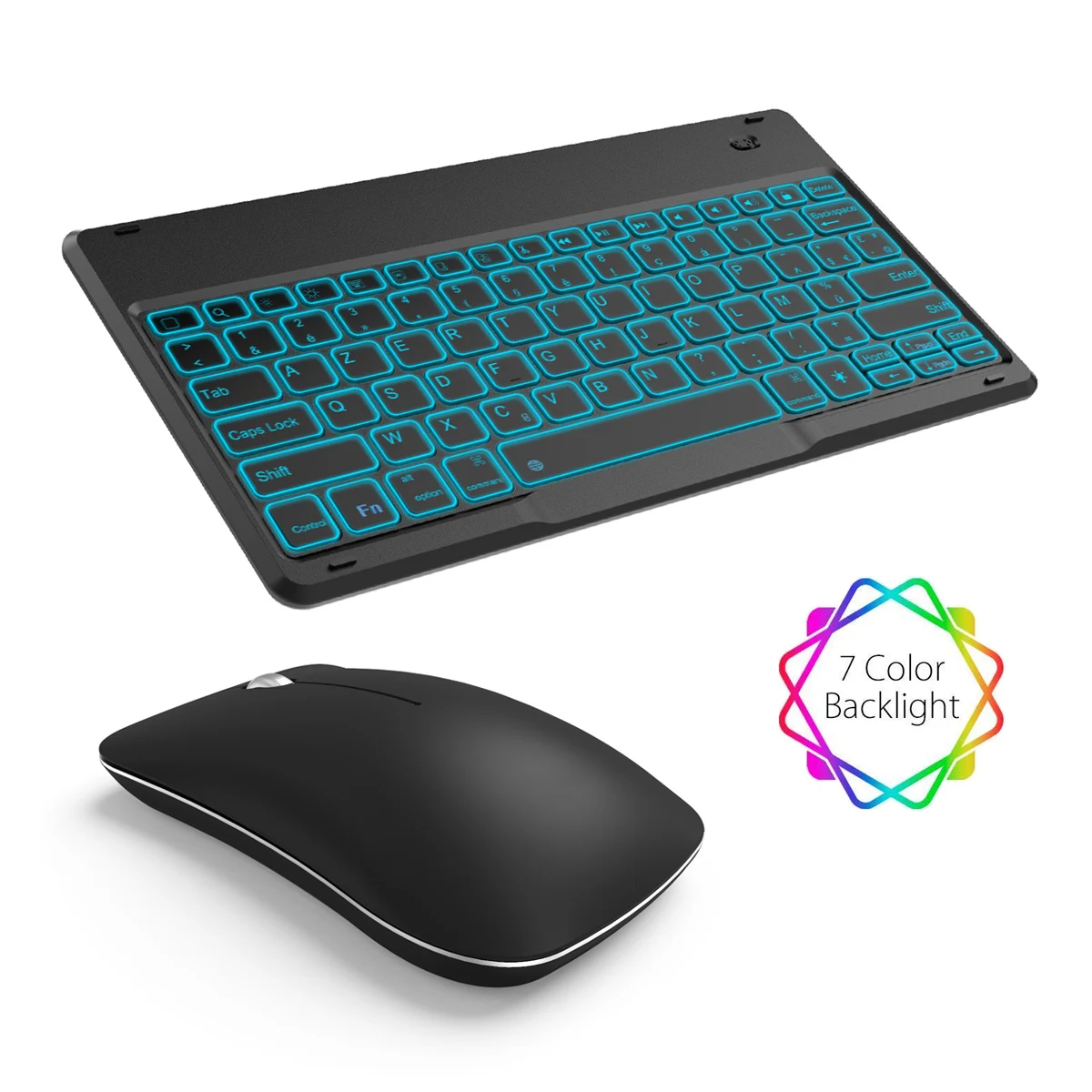 

French Bluetooth Keyboard Wireless Mouse Combo Home Office Desktop PC Quiet Keystroke Color Backlit Keyboard Thin Mice Set