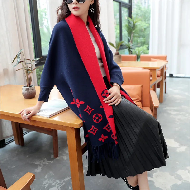 Ceny Jesień i zima w nowym stylu luźny krój Dolman rękaw szal odzież damska kurtka koreański styl V neck Tassled sweter żakardowy C