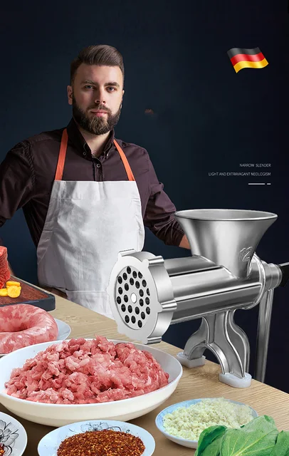 Flyseago Meat Grinder Manual Stainless Steel Food Grinding Machine Sausage  Stuffer Hand Cranked Filler Mincer Chopper for Home Use Ground Beef