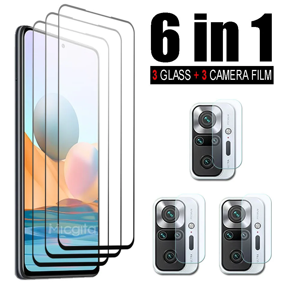 6 in 1 Tempered Glass For Xiaomi Redmi Note 10 Pro Note 10S 10 5G Screen Protector Camera Lens Film For Redmi Note 10 Pro Glass
