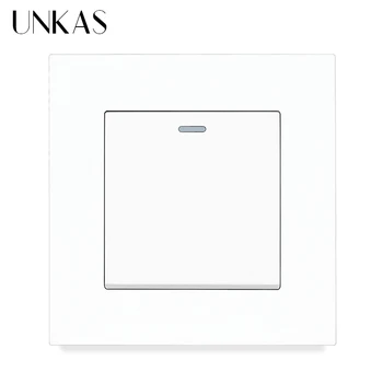 

UNKAS Simple Style PC Plastic Panel 1 Gang 1 / 2 Way On / Off Reset Pulse Momentary Contact Push Button Wall Light Switch 16A