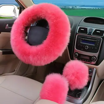 

3 PCS/ Set Universal Car Plush Steering Wheel Cover Wool Fur Gear Knob Shifter Brake Auto Car Interior Accessory