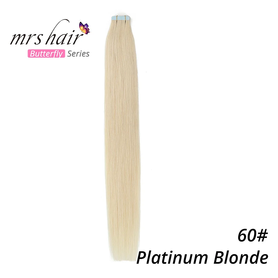 #60 MRSHAIR 6# кожи уток человеческих волос прямой 20 штук ленты в расширение номера Волосы remy двухсторонней ленты для волос 1" 18" 2" 22" 24" - Цвет: #60