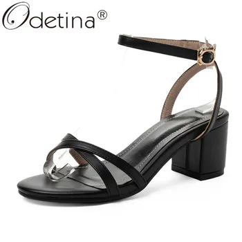 

Odetina Women Summer Round Toe Block High Heel Casual Sandals Ankle Strap Slingbacks Buckle Strap Slip On Concise Party Sandals
