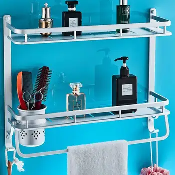 

Bathroom Shelf Shower Room Space Aluminium Bathroom Bathroom Wall Hanging Double-deck Shower Room Before Shower Mirror