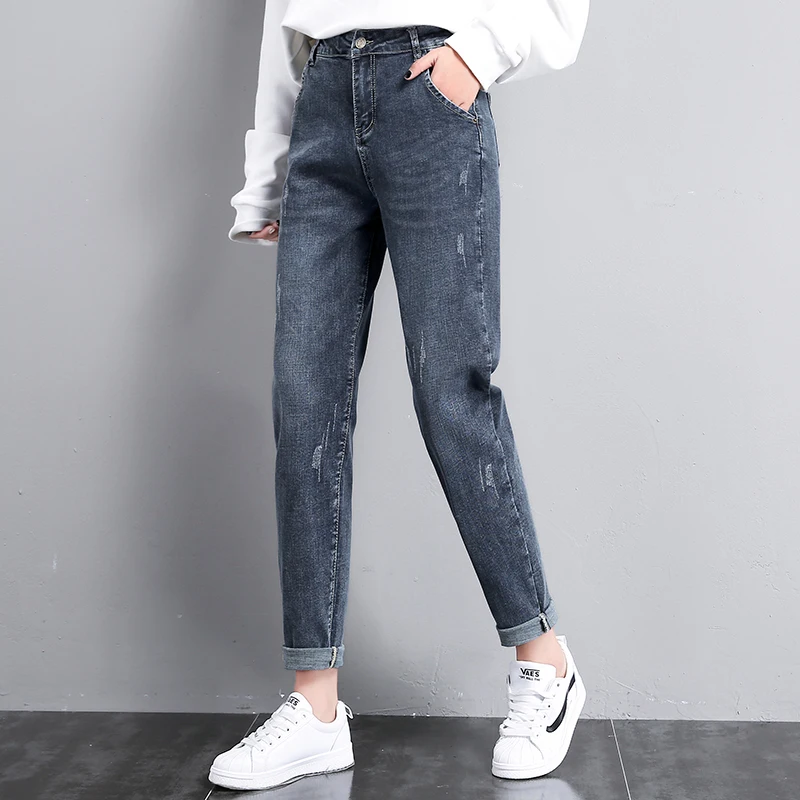 Женские джинсы, Джинсы бойфренда для женщин, винтажные джинсовые штаны длиной до щиколотки, свободные брюки с высокой талией, женские джинсы с потертостями
