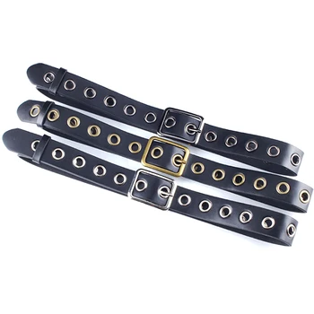 

Adjustable Black Single Eyelet Grommet Leather Buckle Belt Women Punk Chain Fashion Belt Black/Silver/Bronze