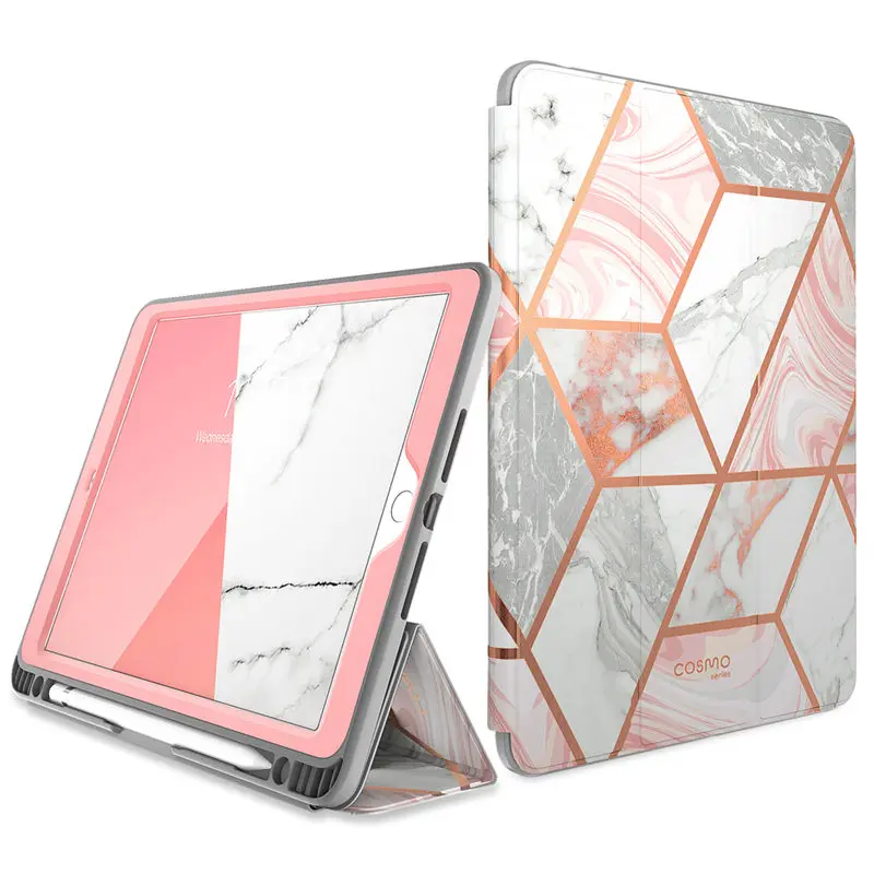 Для iPad 10,2 чехол() i-Blason Cosmo Trifold Stand смарт-чехол с функцией автоматического сна/пробуждения и карандашом, встроенная защита экрана - Цвет: Pink