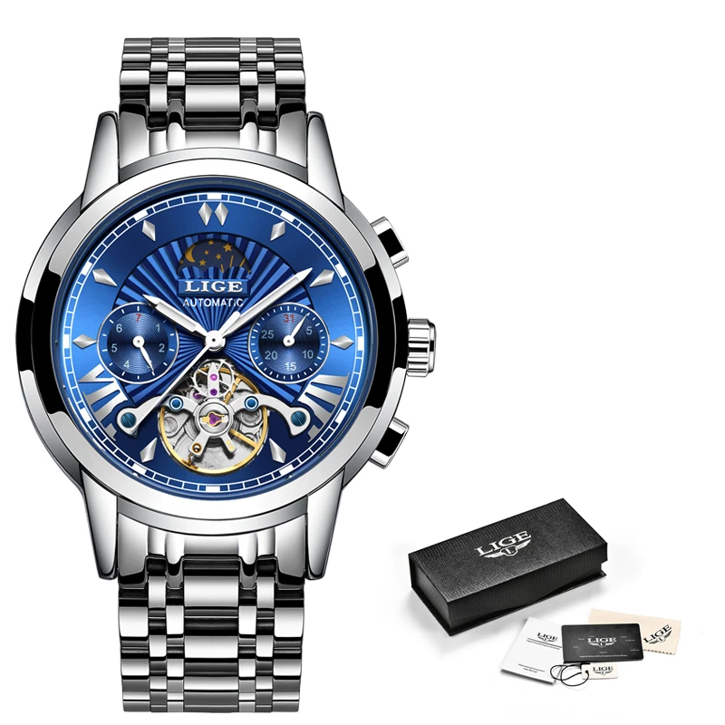Montre Homme LIGE мужские s часы Топ люксовый бренд мода Tourbillon автоматические механические часы мужские водонепроницаемые часы со скелетом
