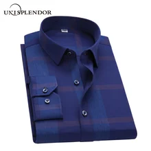 Unisplendor, хлопок, мужские рубашки в клетку/с принтом, повседневная мужская рубашка, модная мягкая мужская рубашка, облегающая Мужская рубашка размера плюс, YN10573