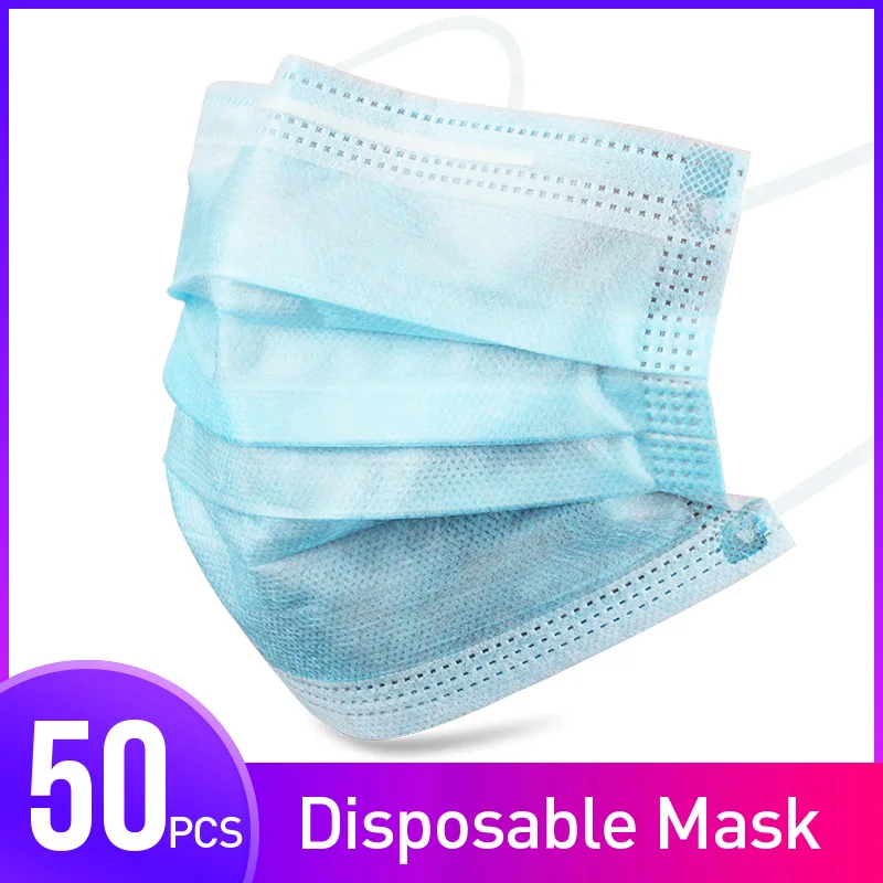 

Prevention 50 Pcs Face Masks Fast shipping spot Medical Flu prevention Three-layer PM2.5 dust-proof Mouth Mask