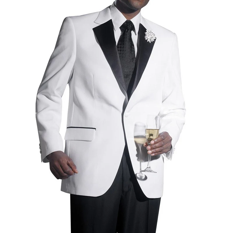 

White Formal Wedding Tuxedo for Groom 2 piece Men Suits with Black Pants Notched Lapel Custom Man Fashion Set Groomsmen Jacket