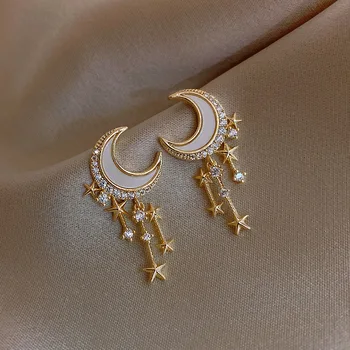 2021 New Trendy Moon Dangle Earrings For Women Temperament Pearl Cherry Cat Rhinestone Pendant Earring Girl Party Jewelry Gift 1