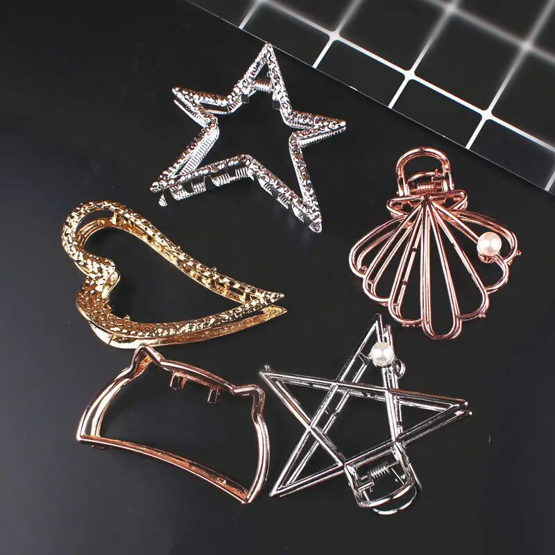 

AWAYTR Retro Cat Ears Large Hairpin For Women Grab Hairclip Metal Shell Heart Top Clip Adult Female Hair Accessories Headdress