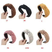 Корейская элегантная женская зимняя широкая головная повязка массивный кабель с оплеткой вязаный однотонный обруч для волос плиссированный твист завязанный центр головной убор