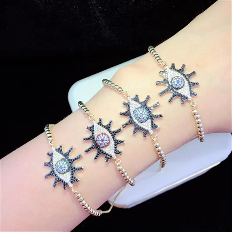 10 шт./лот,, латунный браслет, инкрустированный радужным кубическим цирконием, регулируемый браслет от сглаза для ресниц, модные ювелирные изделия