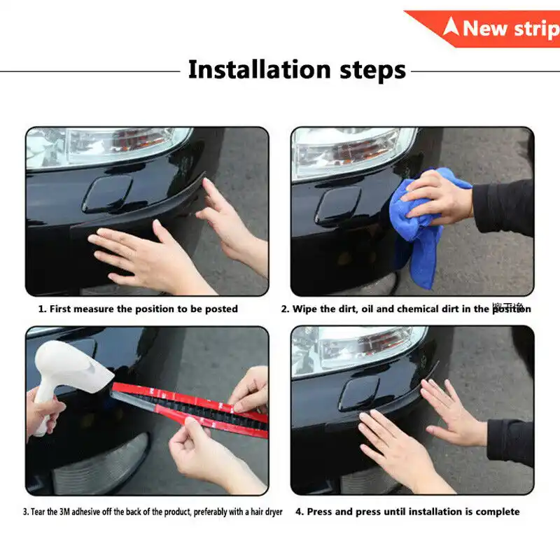 2x Black Carbon Fiber Texture Anti-rub Protector Car Bumper Edge Guard Strip