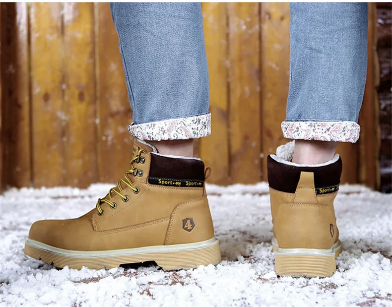 Новая зимняя мужская обувь теплые плюшевые мужские ботинки с круглым носком Нескользящие ботильоны повседневные модные ботинки на шнуровке мужские зимние ботинки рабочие ботинки