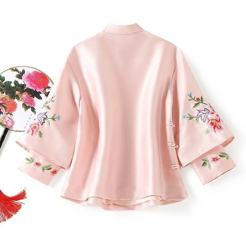 Autumn Ethnic Style Tang Suit Coat Vintage Harajuku Embroidery Chinese Tops Women Blouse Eleganti Loose Female Shirt