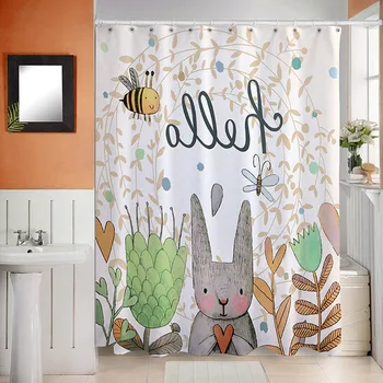 

Cartoon Shower Curtain Bath Curtains Bathroom Bathtub Waterproof 100% Polyester Bathing Cover Extra Large Wide With 12pcs Hooks