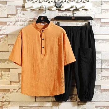 

Summer Short Sleeve T-Shirts+Shorts Trouers Two Piece Set Men'S Sportwear Pants Clothes Tracksuit Hip Hop Plus OverSize 5XL